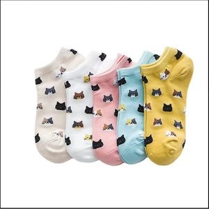 NEW 5 PAIRS CAT Print Ankle Socks/NWOT